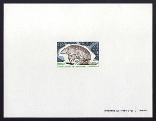 1974 65c France 'Giant Armadillo of Guyana' Proof Sheetlet, Epreuve de Luxe, Deluxe Presentation Miniature Sheet