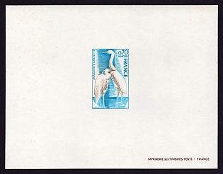 1975 70c France 'Snowy Egre' Proof Sheetlet, Epreuve de Luxe, Deluxe Presentation Miniature Sheet