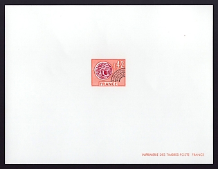 1975 42c France 'Gallic Coin' Proof Sheetlet, Epreuve de Luxe, Deluxe Presentation Miniature Sheet
