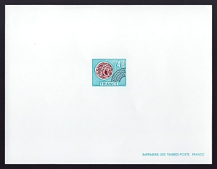 1975 48c France 'Gallic Coin' Proof Sheetlet, Epreuve de Luxe, Deluxe Presentation Miniature Sheet