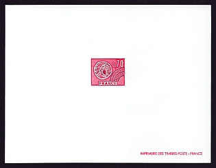 1975 70c France 'Gallic Coin' Trial Color Proof Sheetlet, Epreuve de Luxe, Deluxe Presentation Miniature Sheet