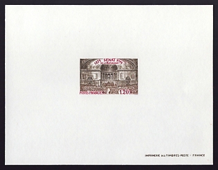 1975 1.20fr France 'Senate Assembly Hall' Proof Sheetlet, Epreuve de Luxe, Deluxe Presentation Miniature Sheet
