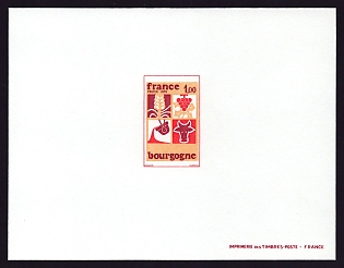 1975-76 1fr France 'Burgundy' Proof Sheetlet, Epreuve de Luxe, Deluxe Presentation Miniature Sheet