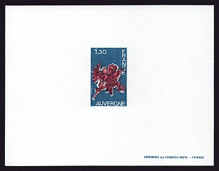 1975-76 1.30fr France 'Auvergne' Proof Sheetlet, Epreuve de Luxe, Deluxe Presentation Miniature Sheet