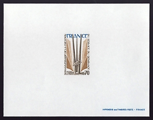 1975 70c France 'Monument, by Joseph Riviere' Proof Sheetlet, Epreuve de Luxe, Deluxe Presentation Miniature Sheet
