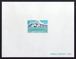 1975 1.40fr France 'Saint-Nazaire Bridge' Proof Sheetlet, Epreuve de Luxe, Deluxe Presentation Miniature Sheet