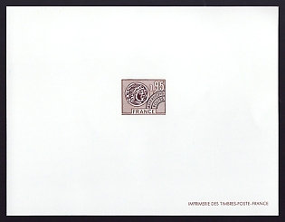 1976 95c France 'Gallic Coin Type of 1975' Trial Color Proof Sheetlet, Epreuve de Luxe, Deluxe Presentation Miniature Sheet