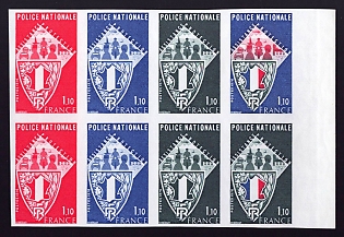 1976 1.10fr France 'Police Emblem' Trial Color Proof Sheetlet, Epreuve de Luxe, Deluxe Presentation Miniature Sheet