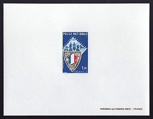 1976 1.10fr France 'Police Emblem' Proof Sheetlet, Epreuve de Luxe, Deluxe Presentation Miniature Sheet
