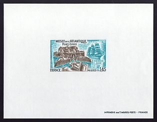 1976 1.45fr France 'Atlantic Museum, Port Louis' Proof Sheetlet, Epreuve de Luxe, Deluxe Presentation Miniature Sheet