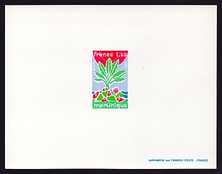 1977 1.50fr France 'Martinique' Proof Sheetlet, Epreuve de Luxe, Deluxe Presentation Miniature Sheet