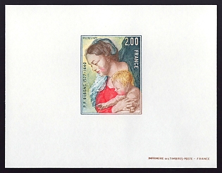 1977 2fr France 'Virgin and Child, by Rubens' Proof Sheetlet, Epreuve de Luxe, Deluxe Presentation Miniature Sheet