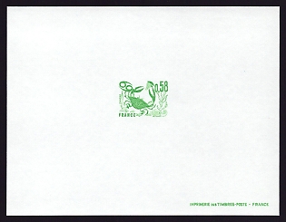 1977-78 58c France 'Cancer' Trial Color Proof Sheetlet, Epreuve de Luxe, Deluxe Presentation Miniature Sheet