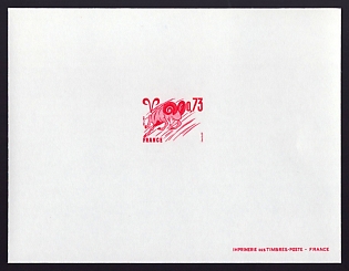 1977-78 73c France 'Aries' Trial Color Proof Sheetlet, Epreuve de Luxe, Deluxe Presentation Miniature Sheet