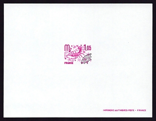 1977-78 1.05fr France 'Scorpio' Trial Color Proof Sheetlet, Epreuve de Luxe, Deluxe Presentation Miniature Sheet