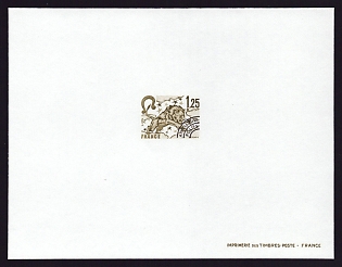 1977-78 1.25fr France 'Leo' Trial Color Proof Sheetlet, Epreuve de Luxe, Deluxe Presentation Miniature Sheet
