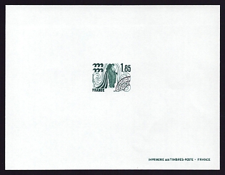 1977-78 1.85fr France 'Aquarius' Trial Color Proof Sheetlet, Epreuve de Luxe, Deluxe Presentation Miniature Sheet