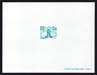 1977-78 2fr France 'Virgo' Trial Color Proof Sheetlet, Epreuve de Luxe, Deluxe Presentation Miniature Sheet
