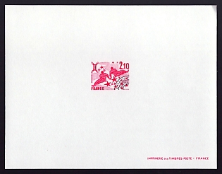 1977-78 2.10fr France 'Gemini' Trial Color Proof Sheetlet, Epreuve de Luxe, Deluxe Presentation Miniature Sheet