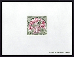 1977 1.70fr France 'Flowers and Gardening' Proof Sheetlet, Epreuve de Luxe, Deluxe Presentation Miniature Sheet