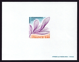 1977 1.40fr France 'Symbolic Flower' Proof Sheetlet, Epreuve de Luxe, Deluxe Presentation Miniature Sheet