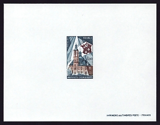 1977 1.10fr France 'Carmes Church, School, Map of France' Proof Sheetlet, Epreuve de Luxe, Deluxe Presentation Miniature Sheet
