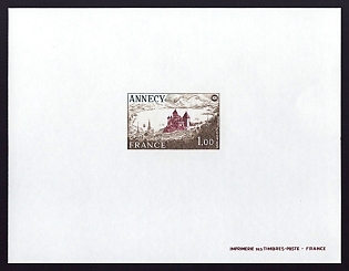 1977 1fr France 'Annecy Castle' Proof Sheetlet, Epreuve de Luxe, Deluxe Presentation Miniature Sheet