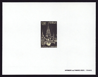 1977 1.90fr France 'Bayeux Cathedral' Proof Sheetlet, Epreuve de Luxe, Deluxe Presentation Miniature Sheet