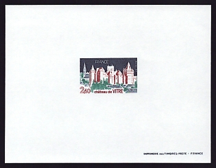 1977 2.40fr France 'Chateau de Vitre' Proof Sheetlet, Epreuve de Luxe, Deluxe Presentation Miniature Sheet
