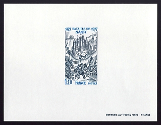 1977 1.10fr France 'Battle of Nancy' Proof Sheetlet, Epreuve de Luxe, Deluxe Presentation Miniature Sheet