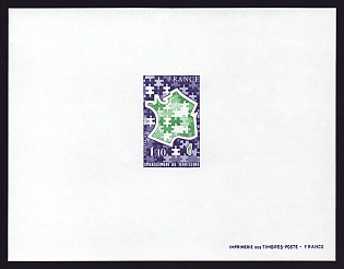 1978 1.10fr France 'Stylized Map of France' Proof Sheetlet, Epreuve de Luxe, Deluxe Presentation Miniature Sheet