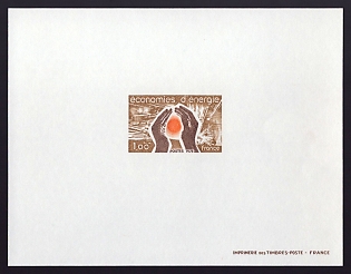 1978 1fr France 'Hands Shielding Source of Heat and Light' Proof Sheetlet, Epreuve de Luxe, Deluxe Presentation Miniature Sheet