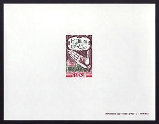 1978 1.30fr France 'Hand and Plant' Proof Sheetlet, Epreuve de Luxe, Deluxe Presentation Miniature Sheet