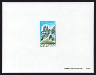1978 1.20fr France 'Fortress, Besancon, and Collegiate Church, Dole' Proof Sheetlet, Epreuve de Luxe, Deluxe Presentation Miniature Sheet