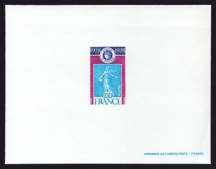 1978 1fr France 'Sower Type of 1906-1937 and Academy Emblem' Proof Sheetlet, Epreuve de Luxe, Deluxe Presentation Miniature Sheet