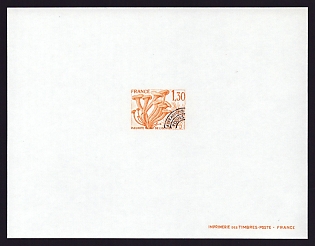 1979 1.30fr France 'Olive wood pleurotus' Trial Color Proof Sheetlet, Epreuve de Luxe, Deluxe Presentation Miniature Sheet