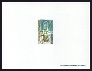 1979 1fr France 'Bernay and St. Pierre sur Dives Abbeys' Proof Sheetlet, Epreuve de Luxe, Deluxe Presentation Miniature Sheet
