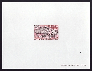 1979 1.50fr France 'Wall Painting, Niaux Cave' Proof Sheetlet, Epreuve de Luxe, Deluxe Presentation Miniature Sheet