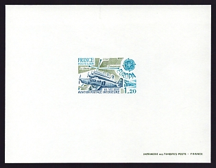1979 1.20fr France 'Simoun Mail Monoplanes, 1935, and Map of Mail Routes' Proof Sheetlet, Epreuve de Luxe, Deluxe Presentation Miniature Sheet