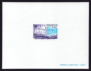 1979 1.20fr France 'Ship and View of Nantes' Proof Sheetlet, Epreuve de Luxe, Deluxe Presentation Miniature Sheet