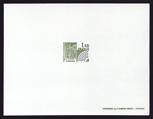1979 1.40fr France 'Bourges Cathedral' Trial Color Proof Sheetlet, Epreuve de Luxe, Deluxe Presentation Miniature Sheet