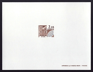 1979 2.35fr France 'Amiens Cathedral' Trial Color Proof Sheetlet, Epreuve de Luxe, Deluxe Presentation Miniature Sheet