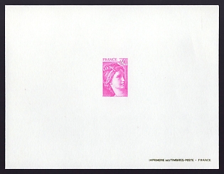 1979-81 90c France 'Sabine Type of 1977-78' Trial Color Proof Sheetlet, Epreuve de Luxe, Deluxe Presentation Miniature Sheet