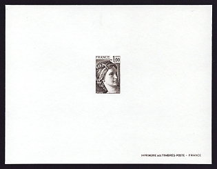 1979-81 1fr France 'Sabine Type of 1977-78' Trial Color Proof Sheetlet, Epreuve de Luxe, Deluxe Presentation Miniature Sheet