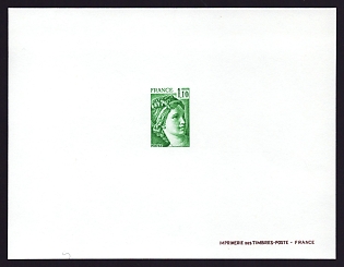 1979-81 1.10fr France 'Sabine Type of 1977-78' Trial Color Proof Sheetlet, Epreuve de Luxe, Deluxe Presentation Miniature Sheet