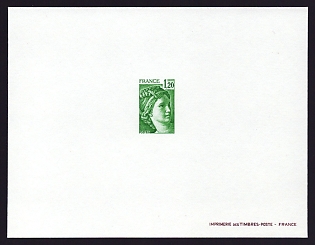 1979-81 1.20fr France 'Sabine Type of 1977-78' Trial Color Proof Sheetlet, Epreuve de Luxe, Deluxe Presentation Miniature Sheet