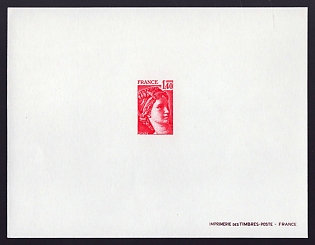 1979-81 1.40fr France 'Sabine Type of 1977-78' Trial Color Proof Sheetlet, Epreuve de Luxe, Deluxe Presentation Miniature Sheet