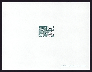 1980 99c France 'Chateau de Kerjean' Trial Color Proof Sheetlet, Epreuve de Luxe, Deluxe Presentation Miniature Sheet