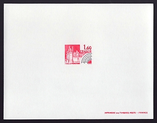 1980 1.60fr France 'Chateau de Pierrefonds' Trial Color Proof Sheetlet, Epreuve de Luxe, Deluxe Presentation Miniature Sheet