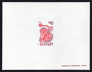 1980 1.80fr France 'St. Benedict' Proof Sheetlet, Epreuve de Luxe, Deluxe Presentation Miniature Sheet